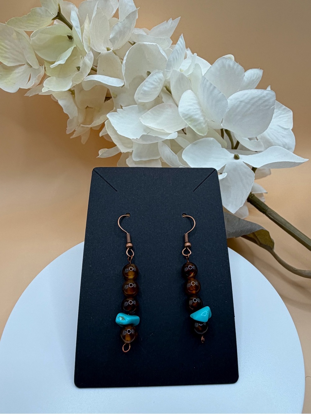 Brown and Turquoise Beaded Dangle Earrings